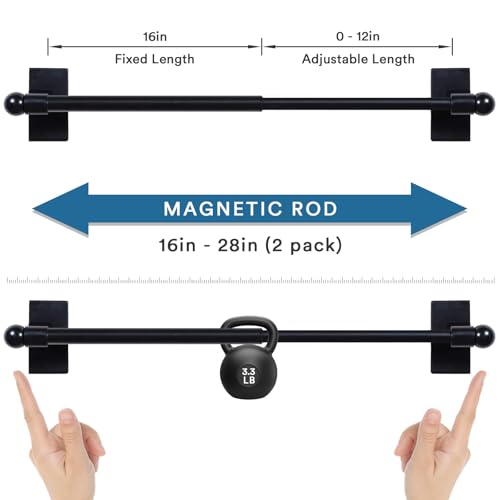 H.VERSAILTEX 2 PACK Magnetic Curtain Rods for Metal Doors, 16 to 28 Inch, 1/2 Inch Diameter, Multi-Use Adjustable Appliances for French Doors Magnetic Cafe Curtain Rod(Black)