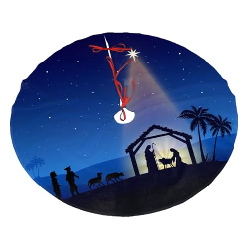 Holy Blue Star Christmas Nativity Scene Christmas Tree Skirt 36" for Xmas Halloween New Year Holiday Party Home Tree Mat Decor Ornaments Decoration