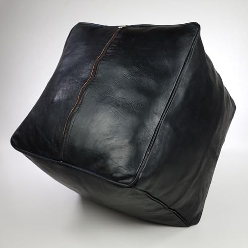 Handmade Moroccan Square Leather Pouf – Delivered Unstuffed – Ottoman, Footstool, Footrest, Hassock, Floor Cushion – Versatile Artisan Accent (Oiled Black)