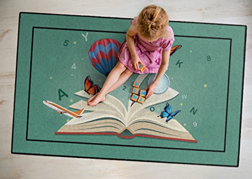 Flagship Carpets Explore Through Reading Children's Educational Area Rug for Kids Bedroom Mat, Home Play Room or Classroom Carpet, 3' x 5', Multicolor