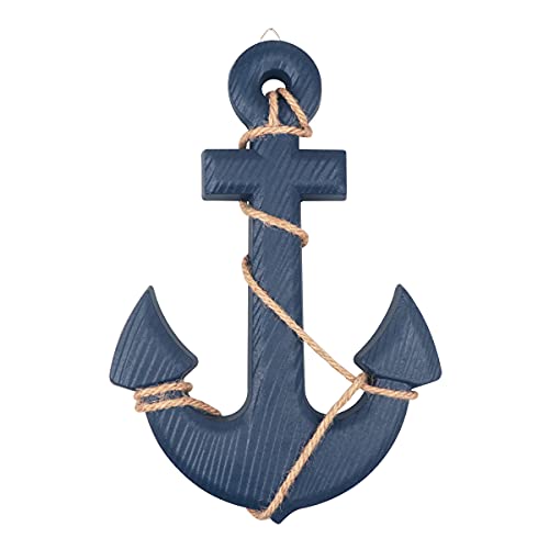 13" Nautical Wooden Anchor with Rope Nautical Beach Wood Anchor Wall Art Decor Door Hanging Ornament Beach Theme Home Decoration (Blue)