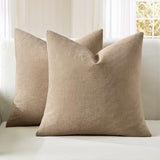 MIULEE Light Brown Couch Pillow Covers 18x18 Inch, Set of 2 Chenille Decorative Square Throw Pillow Covers Farmhouse for Sofa Living Room Bed