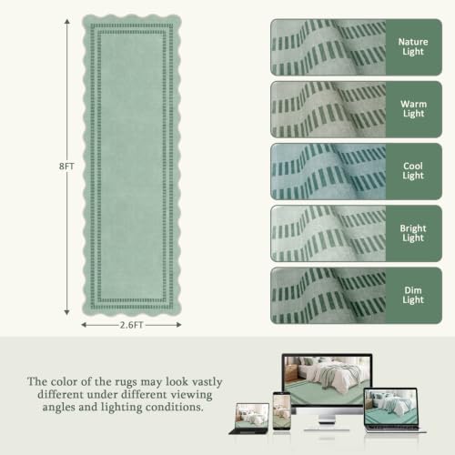 Washable Runner Rug 2.6x8 Kitchen Hallway Scalloped Rugs