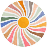 Topotdor Sun Rainbow Round Rug,Colorful Boho Kids Rug Ultra Soft Washable Nursery Rug for Bedroom Perschool Classroom,47" Round