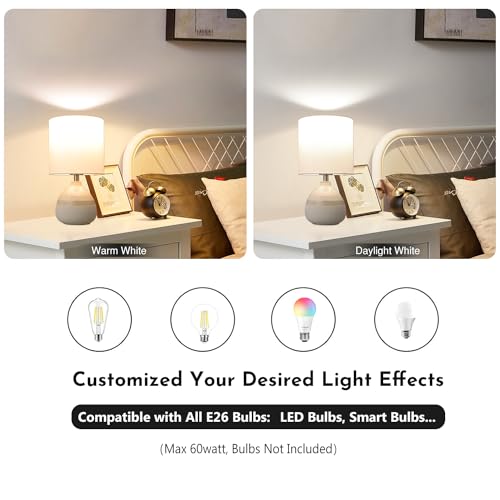 Set of 2 Ceramic Table Lamp for Bedroom, Small Table Lamp White Farmhouse Rustic Lamp Set Bedside Table Lamps for Nightstand Side Table Lamps for Living Room, 13.7IN