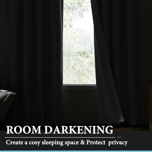 RYB HOME Extra Wide Curtains Blackout - 100% Privacy Backdrop Curtains & Drapes for Sliding Glass Door Bedroom Patio Large Window Decor Shared Office Partition Screen, W 100 x L 84, Black, 1 Panel