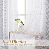 Gwine White Sheer Curtains 63 Inch Length 2 Panels Set, Light Filtering Leaf Jacquard Textured Soft Airy Living Room Bedroom Curtains, Elegant Rod Pocket Farmhouse Curtain, 42Wx63L Inches, 2PCS