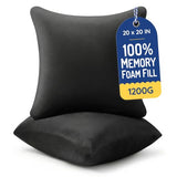 AM AEROMAX 20x20 Memory Foam Throw Pillow Inserts, 2 Pack, Square, Black