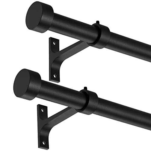 2-Pack Curtain Rod for Windows 16-28",Adjustable Window Curtain Rods with Premium Aluminum End Cap Finials and Full Surround Brackets,3/4"(0.075Feet) Diameter,Matte Black Drapery Rods for Curtains