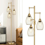 Dimmable Floor Lamp, Industrial Floor Lamps for Living Room, Gold Tree Lamp Standing Lamp Tall Lamps with 3 Elegant Teardrop Cage Head & 800 Lumens LED Bulbs for Living room Bedroom Office Dining Room