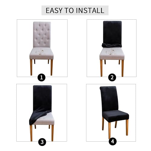 FORCHEER Velvet Dining Room Chair Covers Set of 6 Black Stretch Kitchen Chair Slipcovers Washable Removable