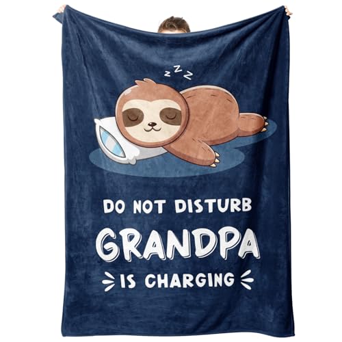 Funny Gifts for Grandpa, Grandpa is Charging Sloth Blanket, Birthday Gifts for Grandpas from Grandkids,Grandpas Gitts for Fathers Day, Soft Sloth Blanket for Grandfather 60" x 50"
