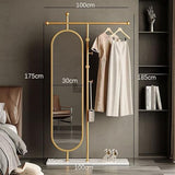 Decorative Simple Floor-Standing Coat Rack, Bedroom Home Dressing Mirror, rotatable Full-Length, Clothes for Living Room(Gold,100cm)