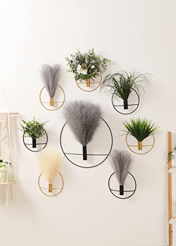 Pretty Jolly Boho Wall Decor, Wall-Mounted Metal Art, Hanging Artificial Pampas Display, Living Room, Bedroom, Bathroom, Diningroom, Fake Faux Plant 2 Pack Black Brown