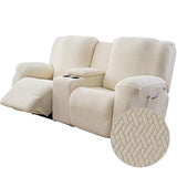 Genina Recliner Loveseat Covers with Console, Stretch Reclining Sofa Covers, 2 Seater Couch Cushion Stripe Jacquard Recliner Slipcovers - Furniture Protector Covers for Pet Kid (Beige)