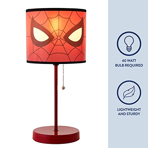 Idea Nuova Spiderman Stick Table Kids Lamp with Pull Chain, Themed Printed Decorative Shade, red and Black