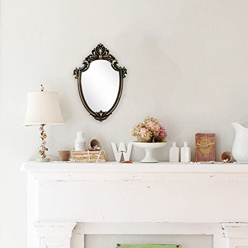 Eaoundm 16.5 x 11.5inch Vintage Mirror Antique Mirror Shield Shape Plastic Frame (Vintage Gold)