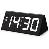 Wooden Digital Alarm Clock with Dual USB Charging Ports, DST, Dimmable, Snooze, Modern Large Time Display LED Clock for Kids Bedrooms, Living Room, Desk, Table, Bedside, Nightstand (Black)