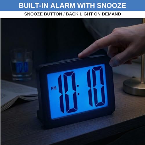 Digital Clock Large Display Battery Operated | Easy Read 2.5" LCD Alarm Clock with On Demand Backlight, 12/24 Hour, Small Desk Clock for Office Kitchen Bedroom
