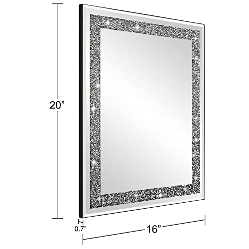 Ruomeng Rectangular Wall Mirror, 16" x 20", Crystal Crush Diamond, Bathroom, Entryway & Bedroom