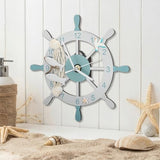Liliaafar Coastal Beach Wall Clock 10 Inch Wooden Nautical Beach Boat Ship Steering Wheel Wall Clock Battery Operated Shell Fish Nautical Decorations for Home Kitchen Living Room Office Bedroom
