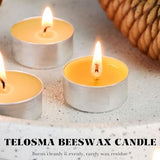 Natural Beeswax Tealight Candles in Metal Aluminum Cup - Organic Small Candle Natural Scent Smokeless 4-5 Hours Long Burning - Yellow, Pack of 12