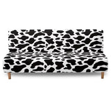 Black White Cow Pattern Armless Futon Cover, Machine Washable Sofa Slipcover with Stretch Bottom Anti-Slip Non Armrest Couch Chair Covers