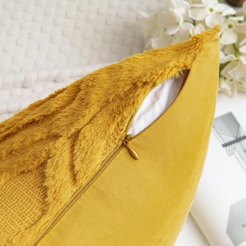 MIULEE Summer Mustard Yellow Throw Pillow Covers 18x18 Inch, Soft Plush Faux Wool Solid Couch Pillows Set of 2, Decorative Farmhouse Boho Cushion Covers for Sofa Living Room Bed Home Decor