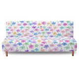 Colorful Cherry Blossom Print Armless Futon Sofa Cover, Anti Scratch Furniture Protector Breathable Folding Sofa Bed Slipcover with Stretch Bottom for Kids and Pets
