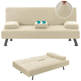 Futon Cover Stretch 4 Pieces Futon Sofa Bed Cover Washable Futon Bed Cover Removable Armrests and Cupholders Covers,Off White