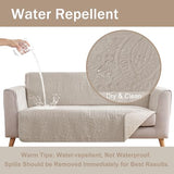 Quilted Beige Sofa Slipcovers with Pockets, Anti-Slip Medallion Couch Covers for Sofa, Couch Cover for Dogs Cats Water-Repellent Machine Washable Sofa Cover (Large Sofa 68", Beige Cream)