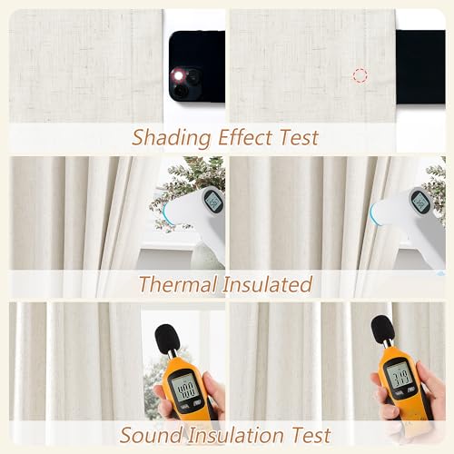 Guken Cream Linen Blackout Curtains 84 Inch Length 2 Panels Set for Living Room Bedroom Back Tab Thermal Insulated 100% Black Out Drapes Room Darkening Window Curtain Ivory Natural Beige