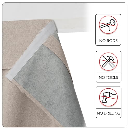 RYB HOME Linen Door Curtain 100% Blackout French Door Curtain for Glass Window, Fully Light Blocking Privacy Window Drapes Lightweight Tie up Shade, W 26 x L 69, Sand, 1 Panel