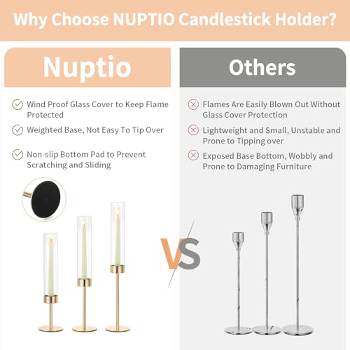 NUPTIO Hurricane Candlestick Holders for Centerpiece, Taper Candle Holders
