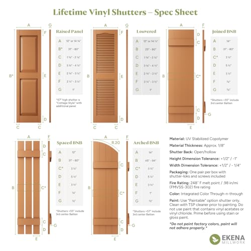 Ekena Millwork LVSAMPLECOLORS Lifetime Vinyl Shutter Sample Colors