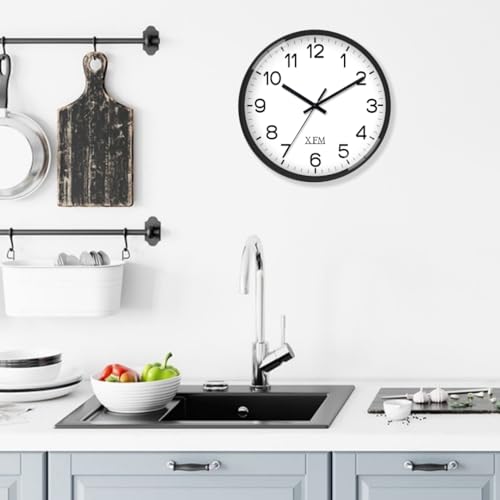 XFM Wall Clock 8 Inch Modern Small Wall Clocks Battery Operated Silent Non-Ticking Black Classic Analog Clock for Home Office Kitchen Bedroom Decor