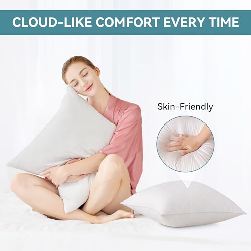 Oubonun 18x18 Inches Pack of 2 Throw Pillows Inserts, White Square Cushion Inner Soft Fluffy Plump Stuffer Pillows Inserts for Sofa Bed Couch