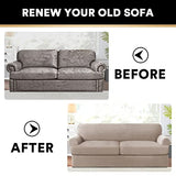 PrinceDeco T Cushion Sofa Slipcover 3 Pieces Sofa Covers for T Cushion Couch Soft Couch Covers Sofa Slip Cover Furniture Covers with 2 Individual T Shape Seat Covers Width Up to 88", Sand