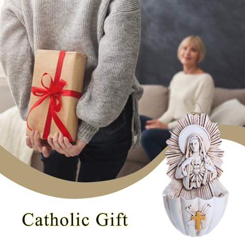 KOMI Sacred Heart of Mary Holy Water Font Resin Catholic Holy Water Font for Entrance Home Wall Hanging Religious Gifts