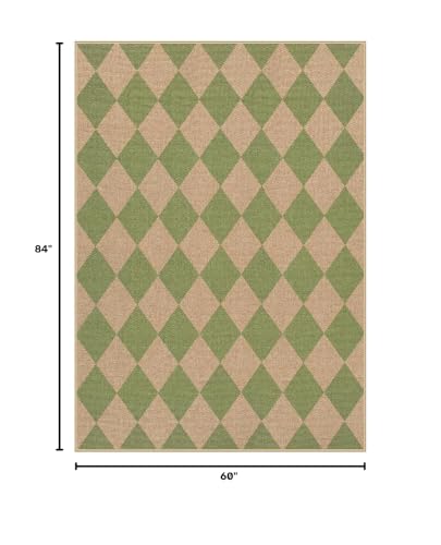 Lahome Checkered Easy Jute 5x7 Area Rug, Outdoor Patio Rugs Washable Green