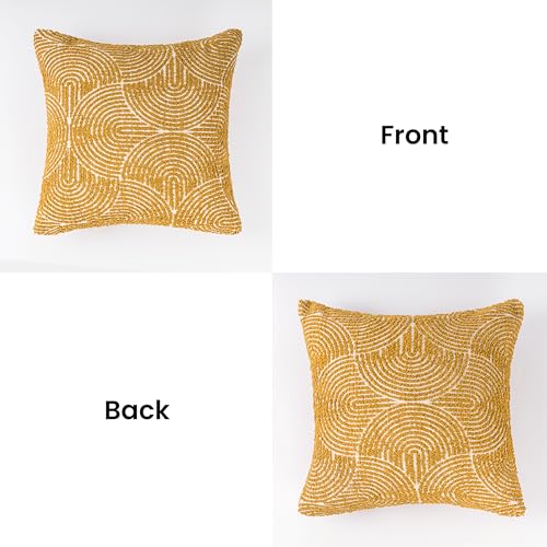 AELS Boho Decorative Textured Throw Pillow Covers 18x18, Organic Modern Mid Century Rainbow Tufted Pillow Case, Farmhouse Rustic Geometric Woven Cushion Case for Bed Couch Sofa, Mustard Yellow