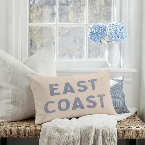 Coastal Decor, Blue Coastal Throw Pillow Cover 12x20, Coastal Room Decor, Blue Dorm Decor, Coastal Preppy Trendy Retro East Coast Coquette Decor for Girls Room College Sofa Couch