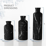 Creative Scents Black Marble Look 3pc Vase Set – Boho Vases for Decor, Modern Vases for Holding Pampas Grass, Dried/Fresh Flowers, Vases for Living Room - Kitchen, Bedroom, Office, Shelf Decor