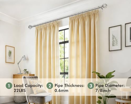 USFOOK Antique Silver Curtain Rod 32 to 58 Inch (2.6-4.8 ft), 7/8 Curtain Rods for Windows 20 to 54 Inch, Telescoping Splicing Drapery Rods with Twisted Cage Finials
