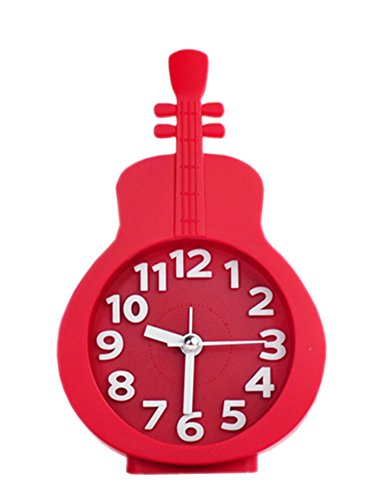 Creative Silent Alarm Clock Students Children Bedside Electronic Clock-Guitar (Red)