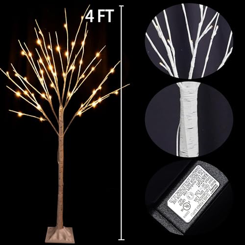 TW SHINE 2 Pack Lighted Birch Tree, 4 FT Total 96 LED Pre-lit Artificial Christmas Trees for Thanksgiving Christmas Decorations Indoor Outdoor Home Festival Wedding Party, Warm White