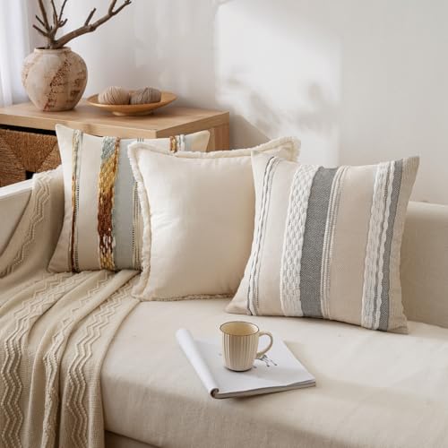 Boho Decorative Pillow Covers 20x20 Blue-Earth Tones Pack of 2
