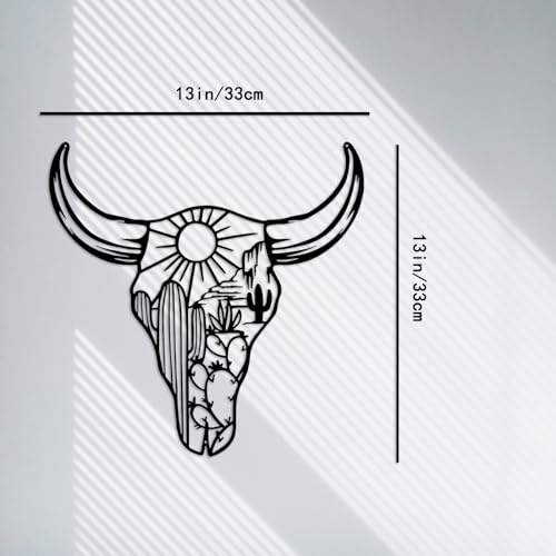 RESACO Cow Skull Metal Wall Art Western Wall Decor Western Home Decorations Southwestern Decor Desert Wall Sculptures for Living Room Bathroom Indoor Outdoor (Black 13in x13in)