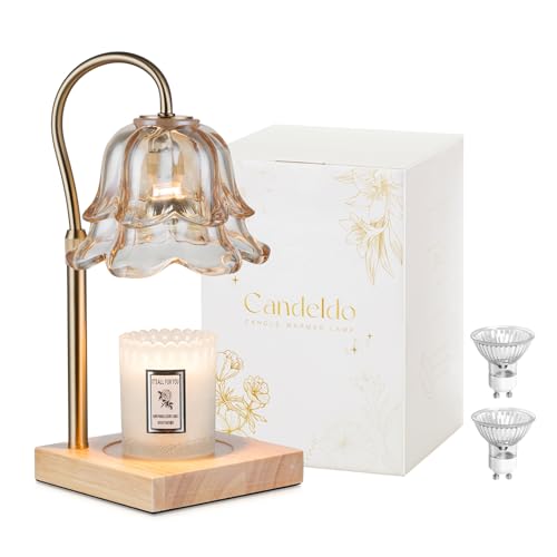 Candeldo Candle Warmer Lamp with Timer: Flower Gold Candle Lamps Height Adjustable Wax Melt House Warming Gifts New Home Decor Mothers Day Birthday Gift for Women Mom