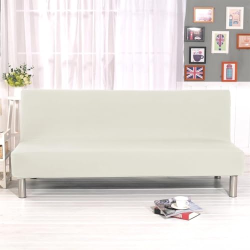 Stretch Futon Cover Armless Sofa Slipcover Futon Covers Full Size Foldable Sofa Bed Covers with Elastic Band,Machine Washable (Beige)